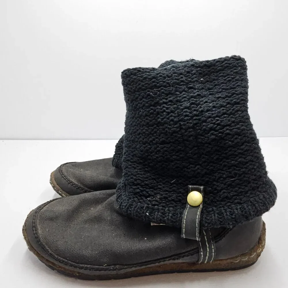 Simple Shoes Cable Knit Sweater Sock Boots Womens Size 8 Black Gray Leather